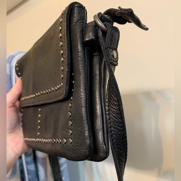 Latico Black Leather small studded crossbody bag purse silver studs - Picture 6 of 7